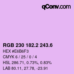 カラーコード: RGB 230 182.2 243.6 | qconv.com