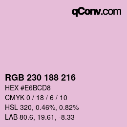 Color code: RGB 230 188 216 | qconv.com