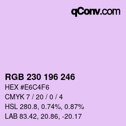 Color code: RGB 230 196 246 | qconv.com