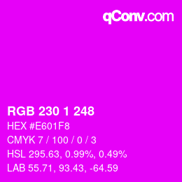 Color code: RGB 230 1 248 | qconv.com