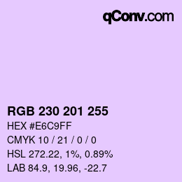 Color code: RGB 230 201 255 | qconv.com