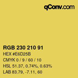 Color code: RGB 230 210 91 | qconv.com
