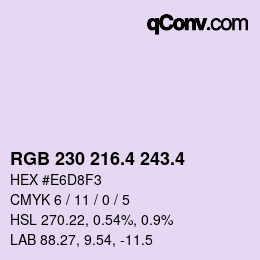 カラーコード: RGB 230 216.4 243.4 | qconv.com