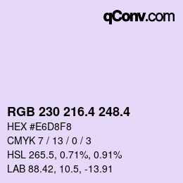 カラーコード: RGB 230 216.4 248.4 | qconv.com