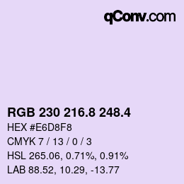 カラーコード: RGB 230 216.8 248.4 | qconv.com