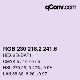 カラーコード: RGB 230 218.2 241.6 | qconv.com