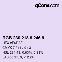 カラーコード: RGB 230 218.6 246.6 | qconv.com