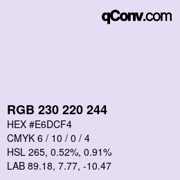 Color code: RGB 230 220 244 | qconv.com