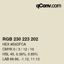 Color code: RGB 230 223 202 | qconv.com