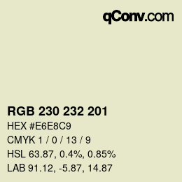 Color code: RGB 230 232 201 | qconv.com