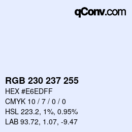 Color code: RGB 230 237 255 | qconv.com