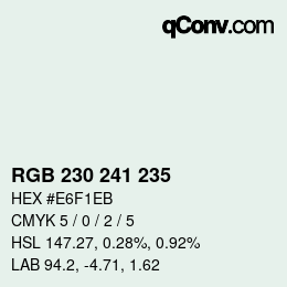 Color code: RGB 230 241 235 | qconv.com