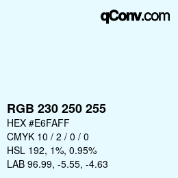 Código de color: RGB 230 250 255 | qconv.com