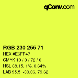 Color code: RGB 230 255 71 | qconv.com