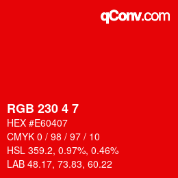 Color code: RGB 230 4 7 | qconv.com