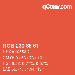Color code: RGB 230 85 61 | qconv.com
