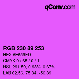 颜色代码: RGB 230 89 253 | qconv.com