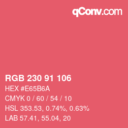 Color code: RGB 230 91 106 | qconv.com
