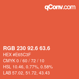 カラーコード: RGB 230 92.6 63.6 | qconv.com