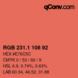 カラーコード: RGB 231.1 108 92 | qconv.com