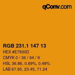 カラーコード: RGB 231.1 147 13 | qconv.com