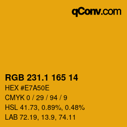 カラーコード: RGB 231.1 165 14 | qconv.com
