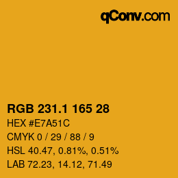 カラーコード: RGB 231.1 165 28 | qconv.com