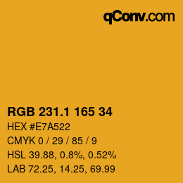 カラーコード: RGB 231.1 165 34 | qconv.com