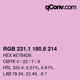 カラーコード: RGB 231.1 180.8 214 | qconv.com