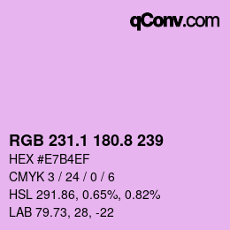 カラーコード: RGB 231.1 180.8 239 | qconv.com