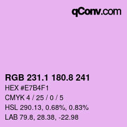 カラーコード: RGB 231.1 180.8 241 | qconv.com
