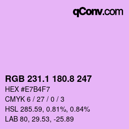 カラーコード: RGB 231.1 180.8 247 | qconv.com