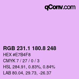 カラーコード: RGB 231.1 180.8 248 | qconv.com