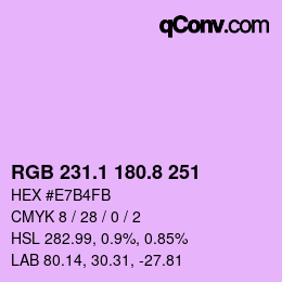 カラーコード: RGB 231.1 180.8 251 | qconv.com