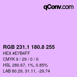 カラーコード: RGB 231.1 180.8 255 | qconv.com