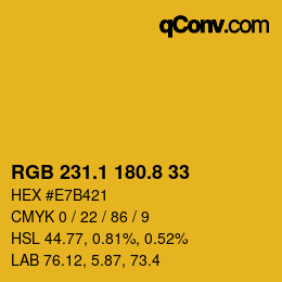 カラーコード: RGB 231.1 180.8 33 | qconv.com