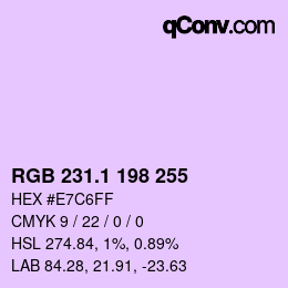 カラーコード: RGB 231.1 198 255 | qconv.com
