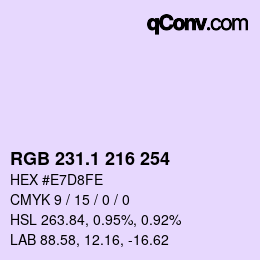 カラーコード: RGB 231.1 216 254 | qconv.com