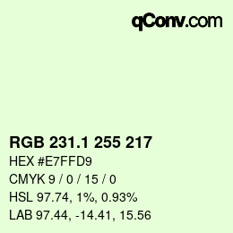 カラーコード: RGB 231.1 255 217 | qconv.com
