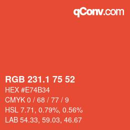 カラーコード: RGB 231.1 75 52 | qconv.com