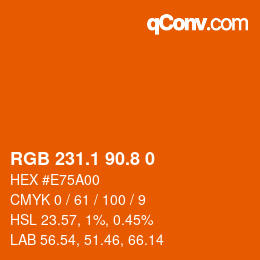 Color code: RGB 231.1 90.8 0 | qconv.com