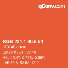 カラーコード: RGB 231.1 90.8 54 | qconv.com