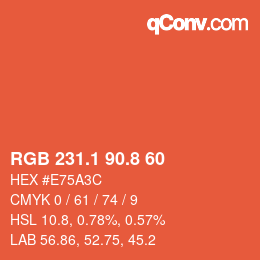 Color code: RGB 231.1 90.8 60 | qconv.com