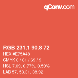 カラーコード: RGB 231.1 90.8 72 | qconv.com