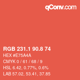 カラーコード: RGB 231.1 90.8 74 | qconv.com