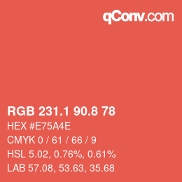 カラーコード: RGB 231.1 90.8 78 | qconv.com
