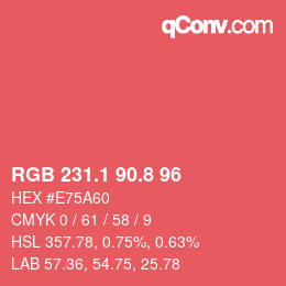 カラーコード: RGB 231.1 90.8 96 | qconv.com
