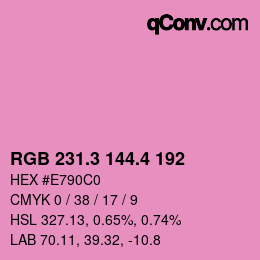 カラーコード: RGB 231.3 144.4 192 | qconv.com