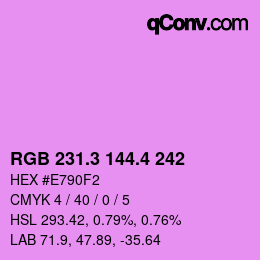 カラーコード: RGB 231.3 144.4 242 | qconv.com