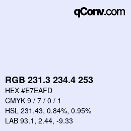 カラーコード: RGB 231.3 234.4 253 | qconv.com